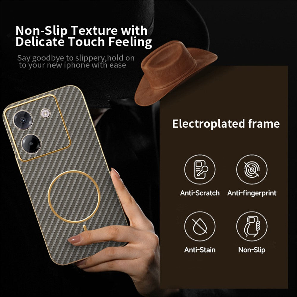 For Xiaomi Poco M7 Pro 5G Phone Case Carbon Fiber Textured Electroplated TPU Back Cover