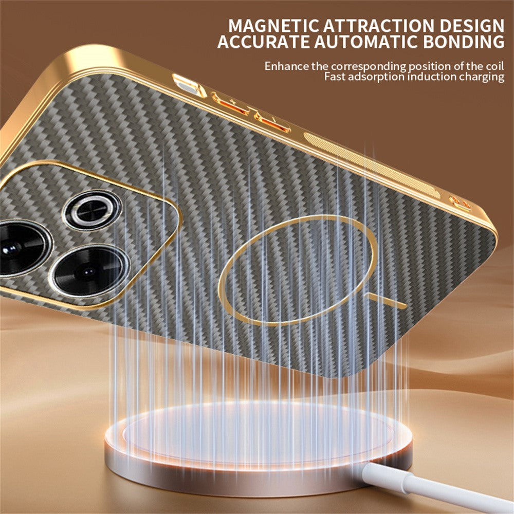 Phone Case For Xiaomi Redmi 13 4G / 5G / Note 13R 5G / Poco M6 4G / M6 Plus 5G Carbon Fiber Textured Electroplated TPU Back Cover