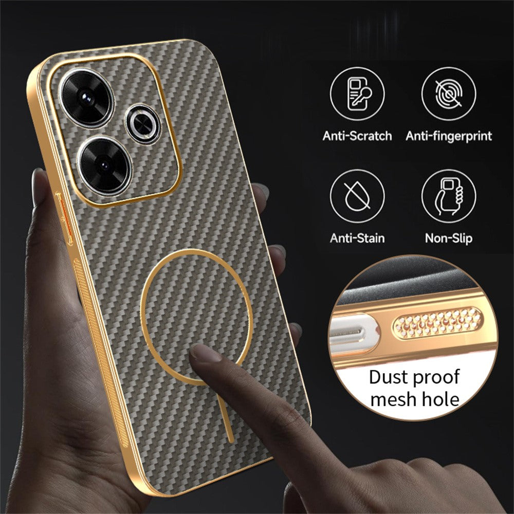 Phone Case For Xiaomi Redmi 13 4G / 5G / Note 13R 5G / Poco M6 4G / M6 Plus 5G Carbon Fiber Textured Electroplated TPU Back Cover