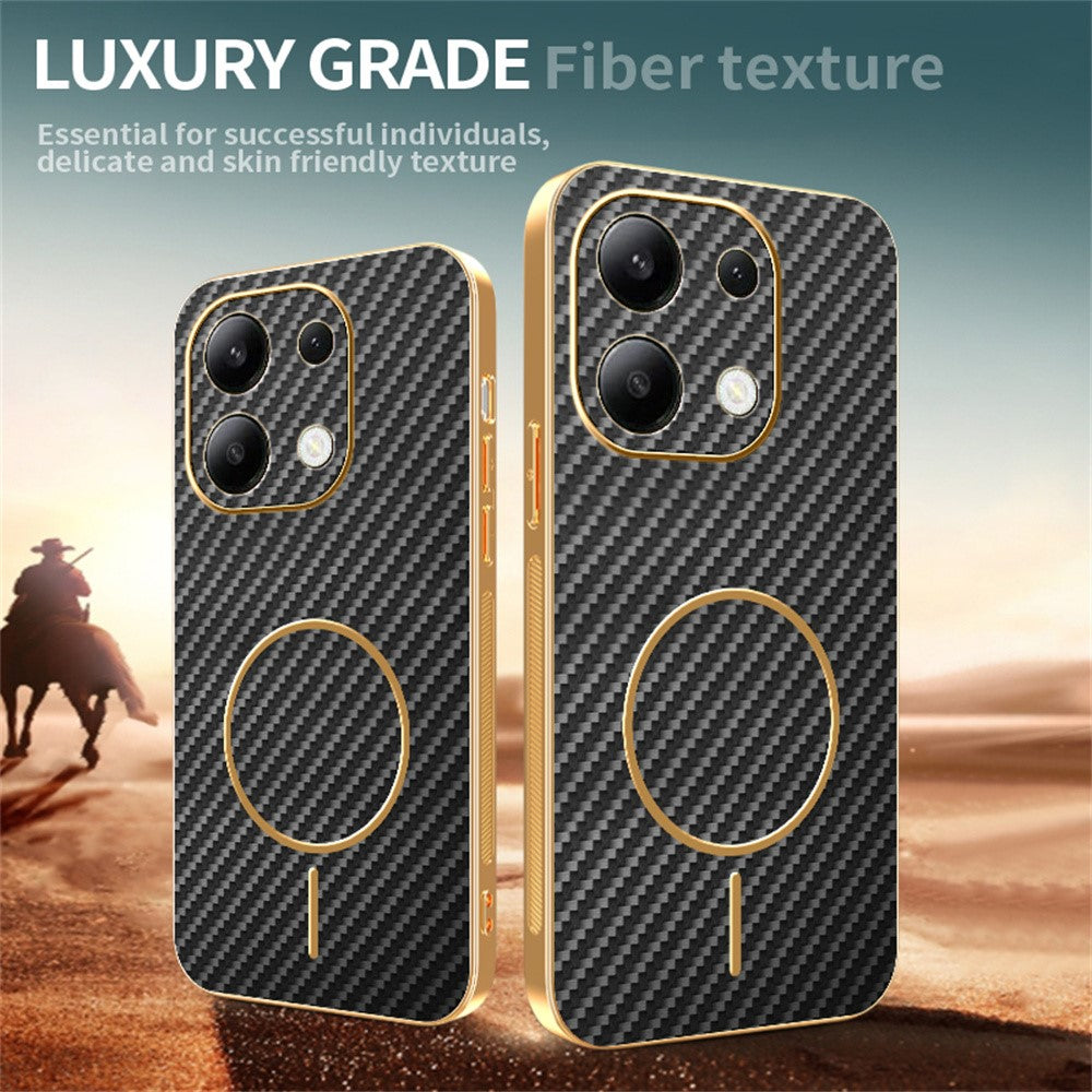 For Xiaomi Redmi Note 13 4G Phone Case Carbon Fiber Textured Electroplated TPU Back Cover