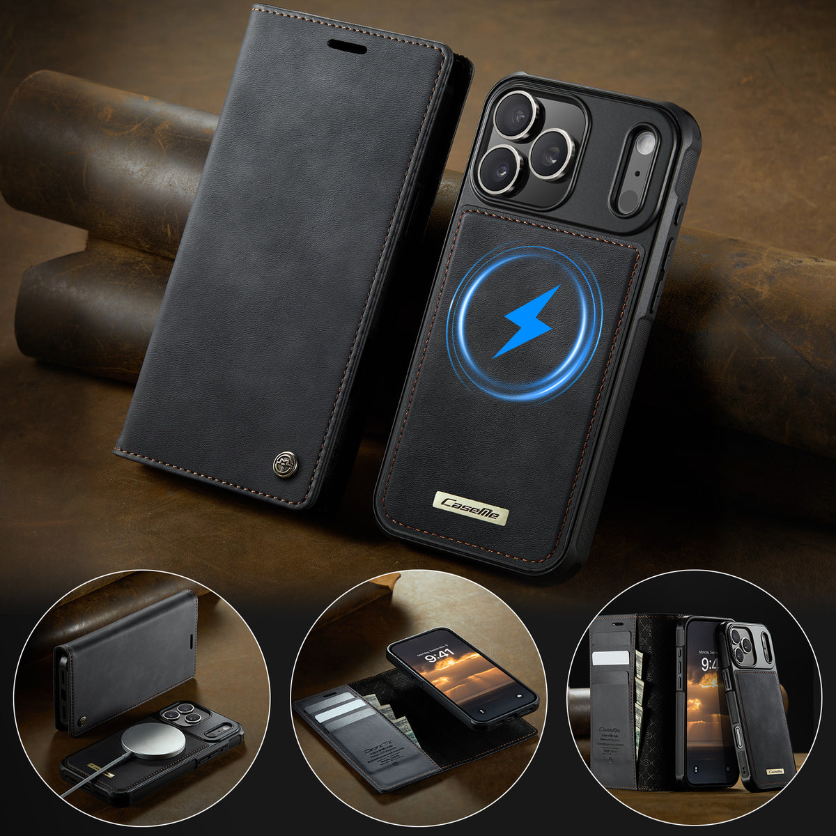 CASEME For iPhone 18 Pro / 17 Pro Case  C49 Compatible with MagSafe RFID Blocking Detachable Wallet Leather Phone Cover