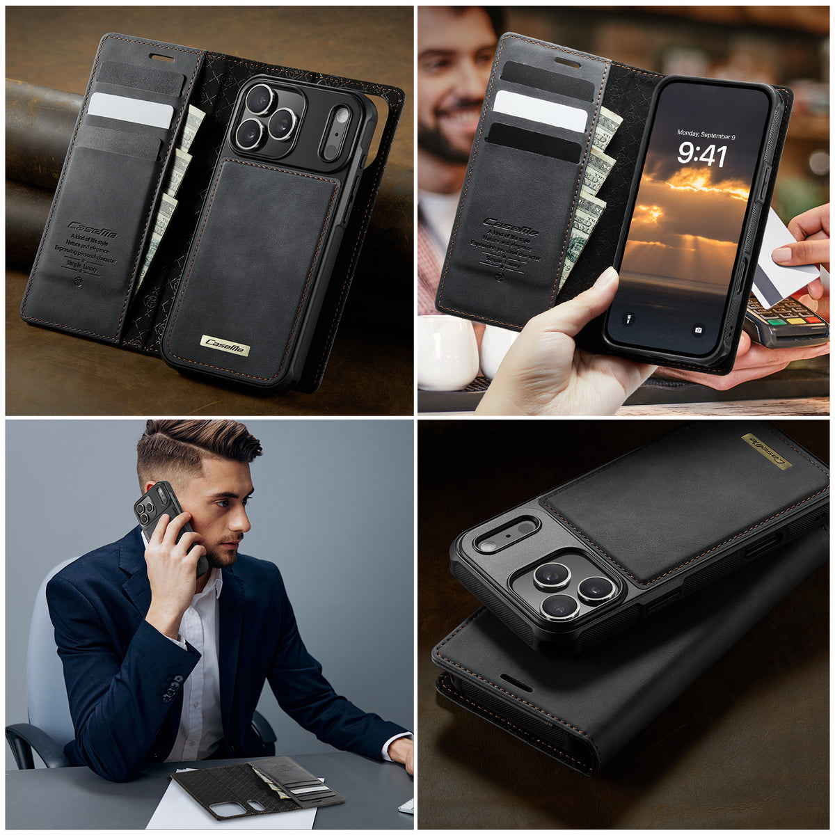 CASEME For iPhone 18 Pro / 17 Pro Case  C49 Compatible with MagSafe RFID Blocking Detachable Wallet Leather Phone Cover