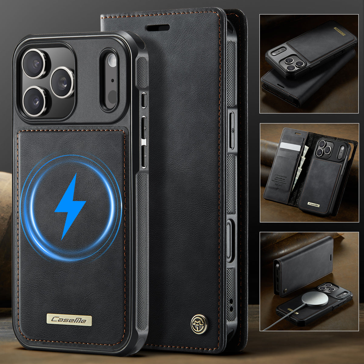 CASEME For iPhone 18 Pro / 17 Pro Case  C49 Compatible with MagSafe RFID Blocking Detachable Wallet Leather Phone Cover