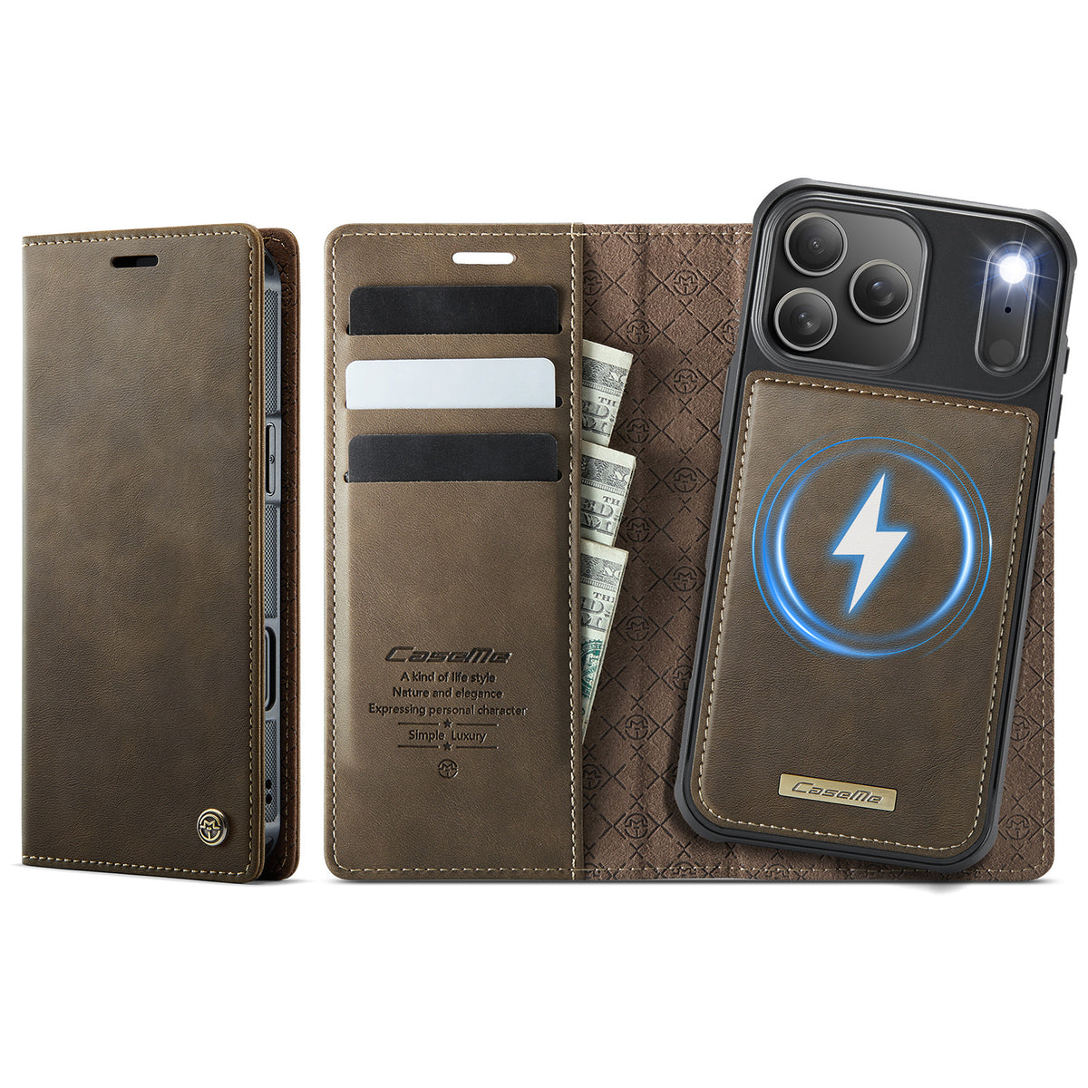 CASEME For iPhone 18 Pro / 17 Pro Case  C49 Compatible with MagSafe RFID Blocking Detachable Wallet Leather Phone Cover