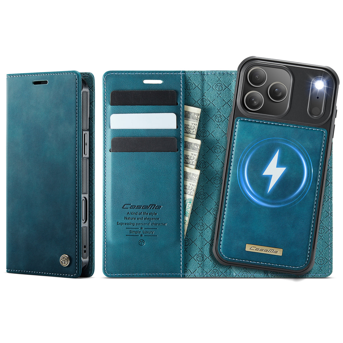 CASEME For iPhone 18 Pro / 17 Pro Case  C49 Compatible with MagSafe RFID Blocking Detachable Wallet Leather Phone Cover