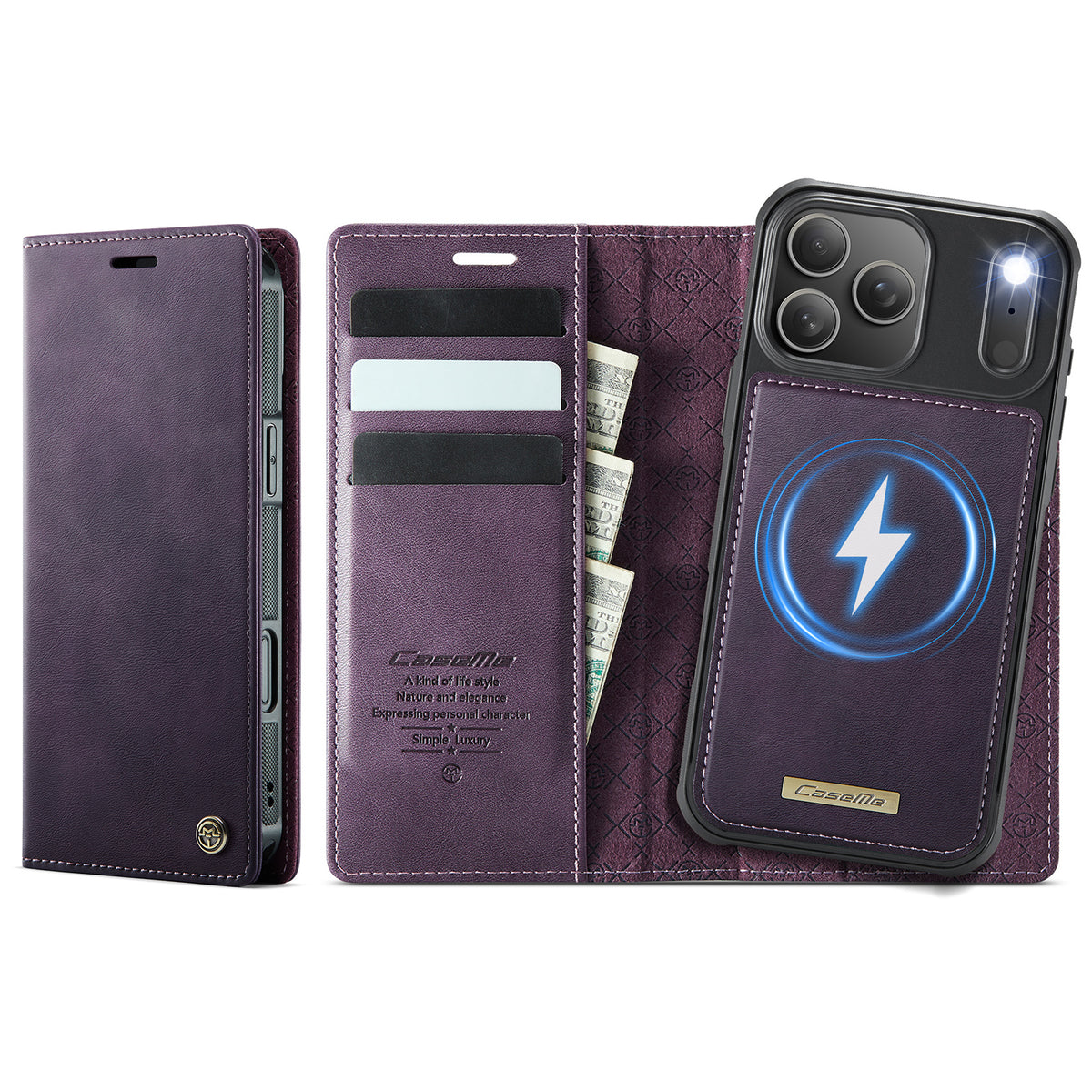 CASEME For iPhone 18 Pro / 17 Pro Case  C49 Compatible with MagSafe RFID Blocking Detachable Wallet Leather Phone Cover