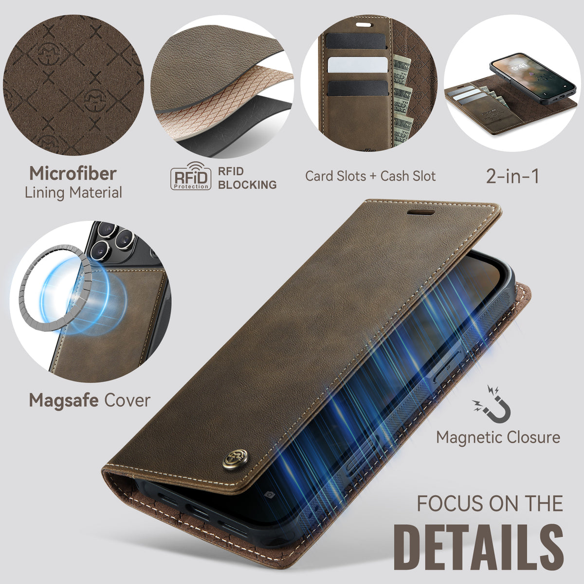 CASEME For iPhone 18 Pro Max / 17 Pro Max Case  C49 Compatible with MagSafe RFID Blocking Detachable Wallet Leather Phone Cover