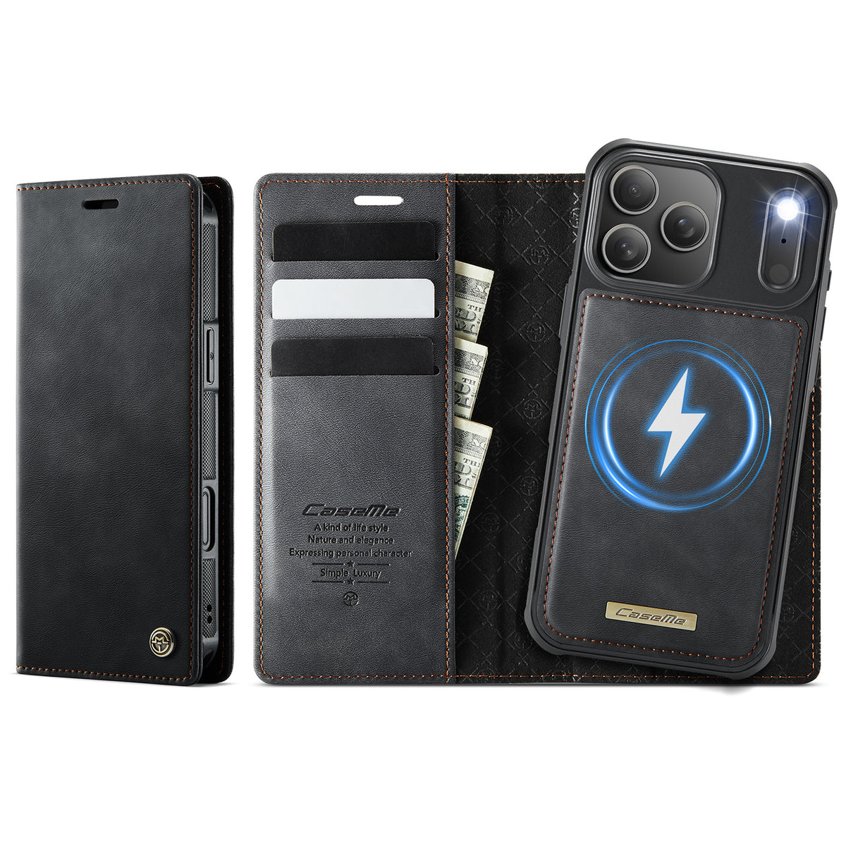 CASEME For iPhone 18 Pro Max / 17 Pro Max Case  C49 Compatible with MagSafe RFID Blocking Detachable Wallet Leather Phone Cover
