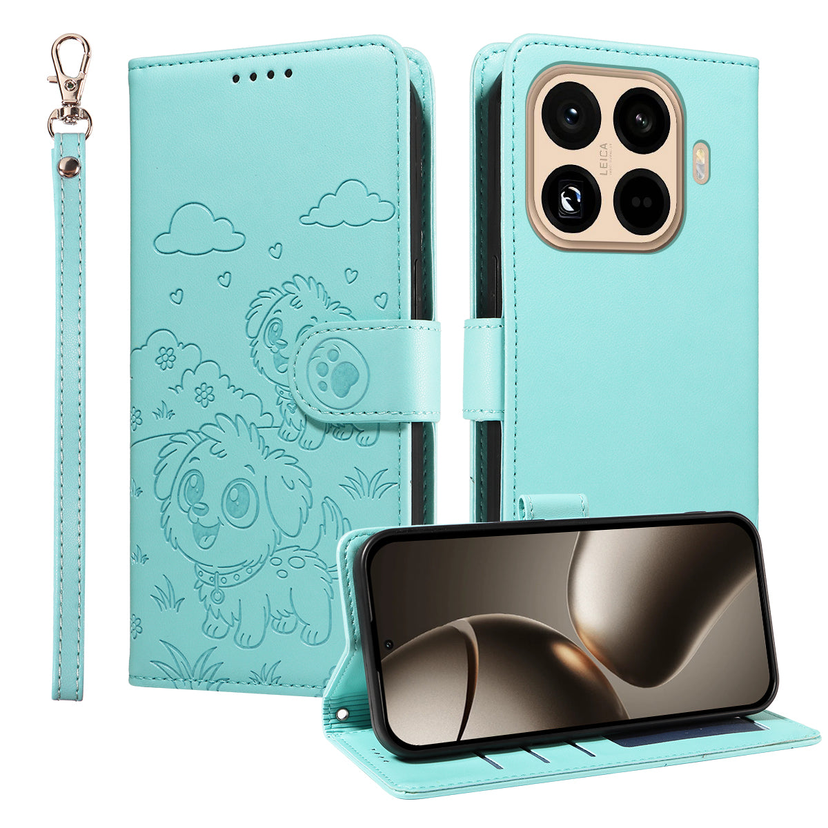 For Xiaomi 15T Pro Case RFID Blocking Imprinted Dog Pattern PU Leather Phone Cover with Wrist Strap