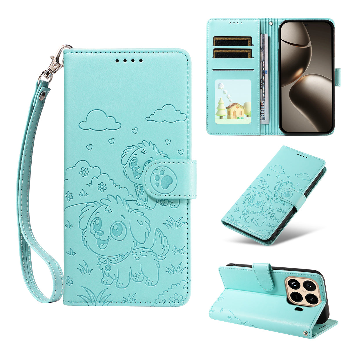 For Xiaomi 15T Pro Case RFID Blocking Imprinted Dog Pattern PU Leather Phone Cover with Wrist Strap