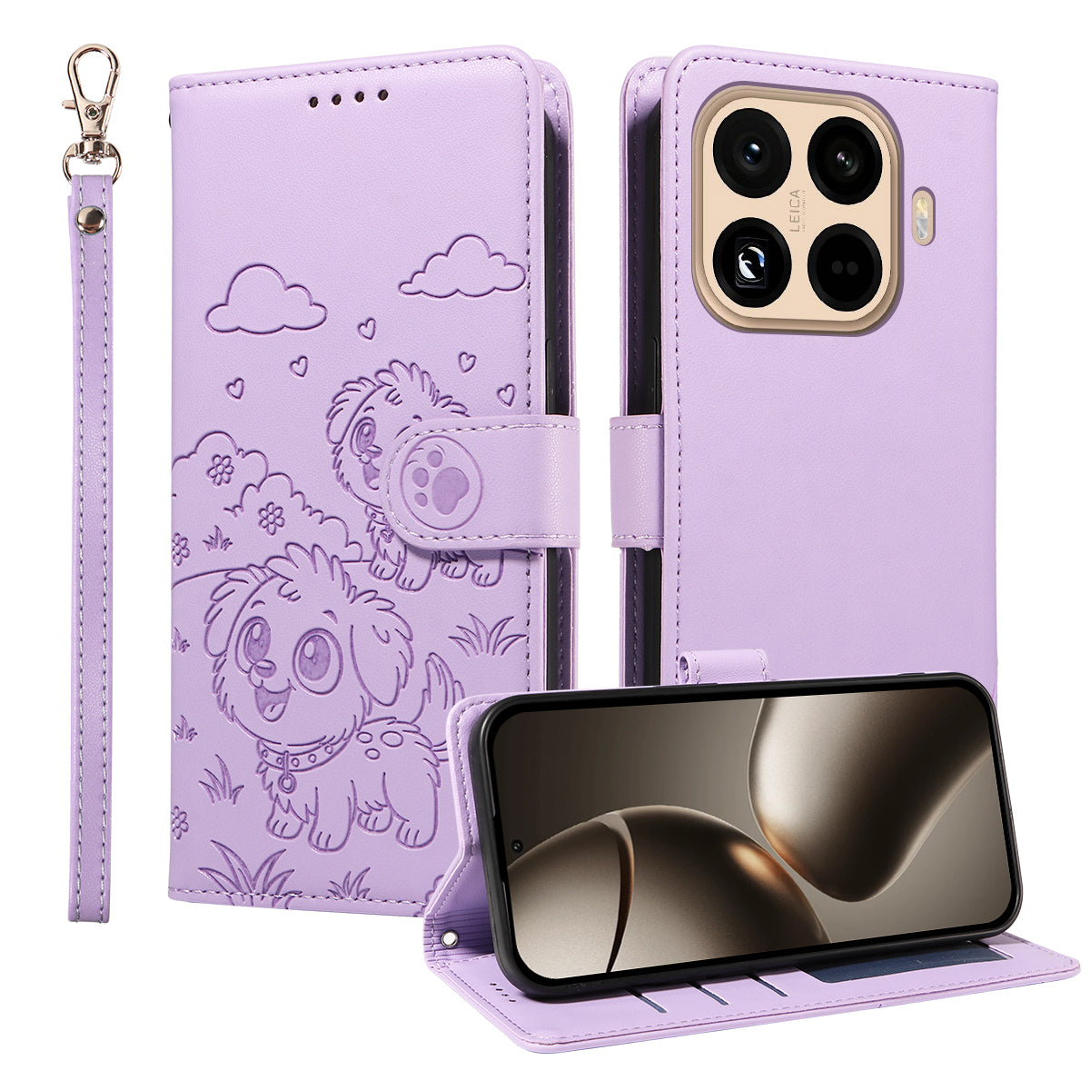For Xiaomi 15T Pro Case RFID Blocking Imprinted Dog Pattern PU Leather Phone Cover with Wrist Strap