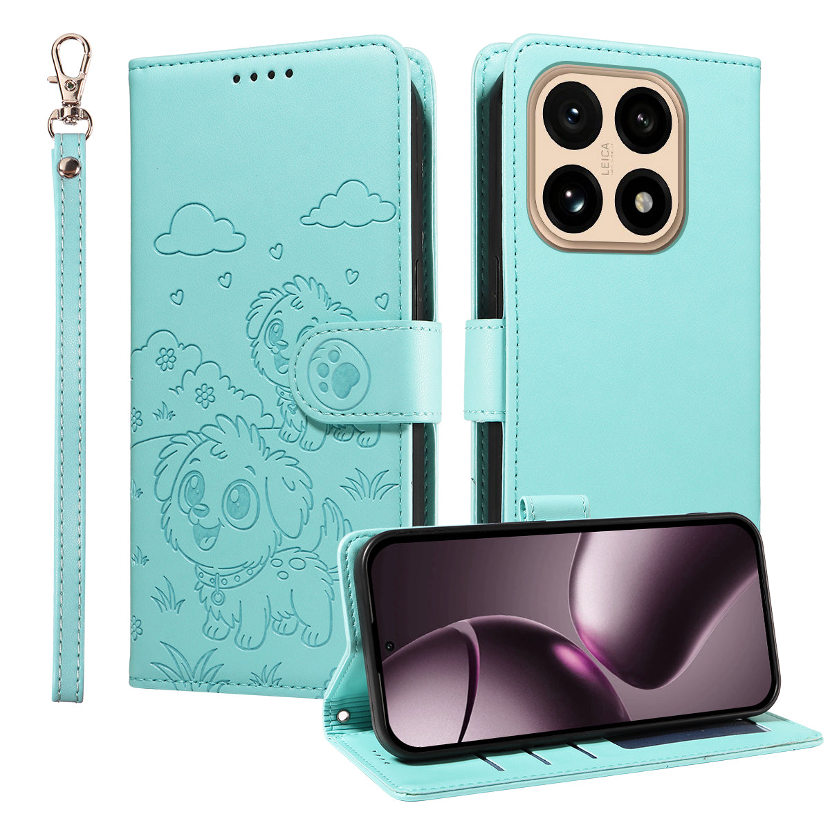 For Xiaomi 15T Case RFID Blocking Imprinted Dog Pattern PU Leather Phone Cover with Wrist Strap