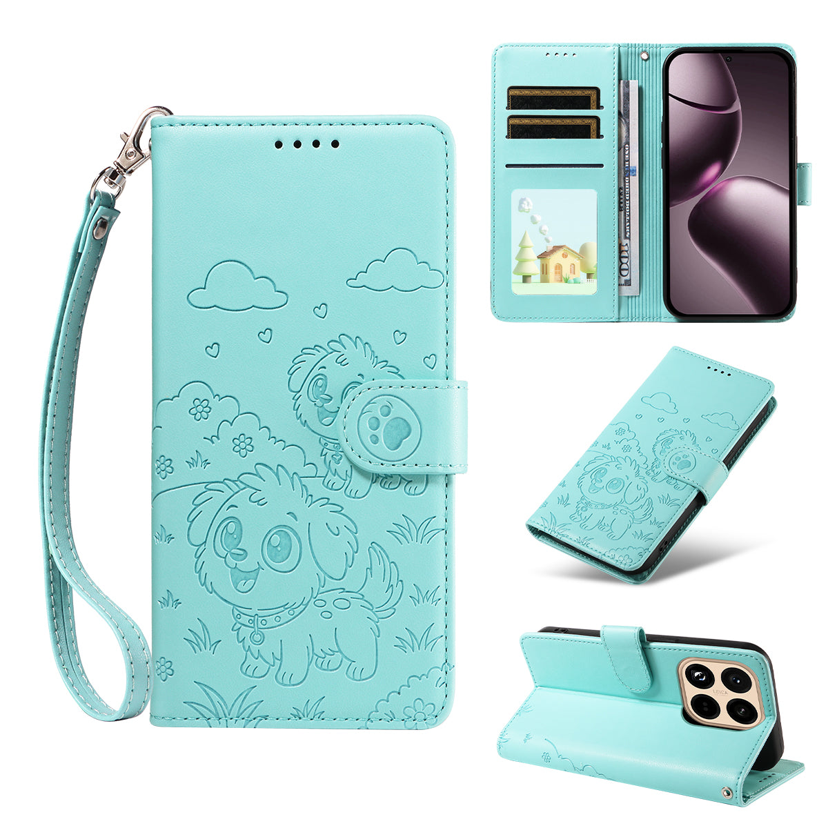 For Xiaomi 15T Case RFID Blocking Imprinted Dog Pattern PU Leather Phone Cover with Wrist Strap