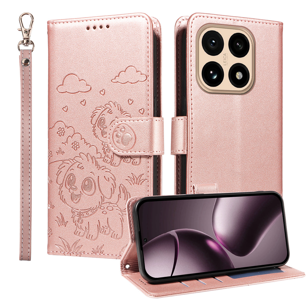 For Xiaomi 15T Case RFID Blocking Imprinted Dog Pattern PU Leather Phone Cover with Wrist Strap