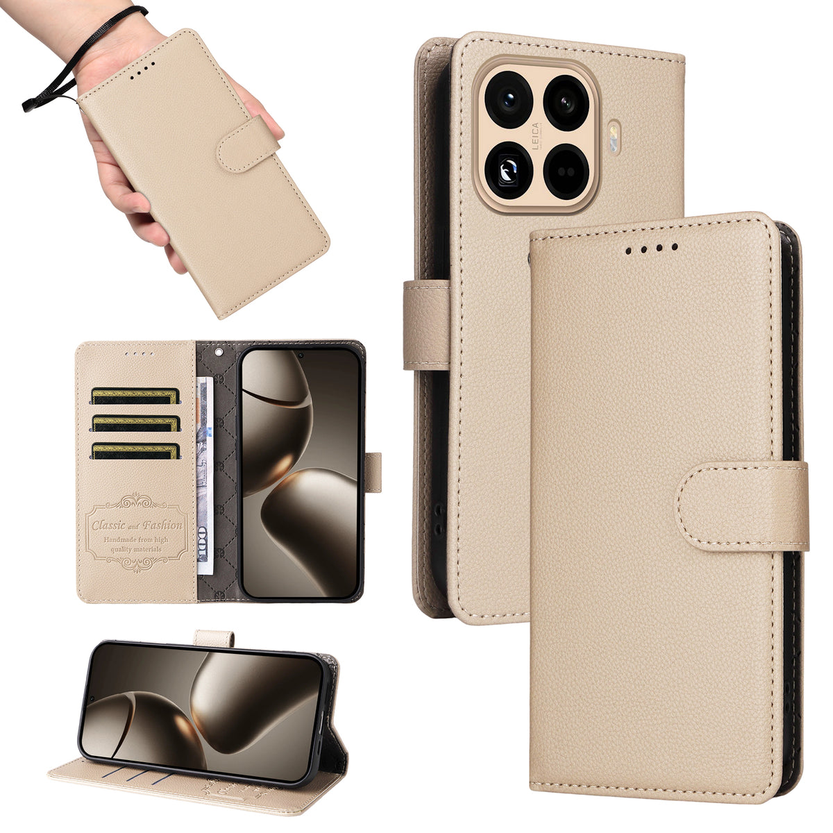 Xiaomi 15T Pro-skal, RFID-blockerande, 3 kortplatser, PU-läder, mobilskal med handledsrem