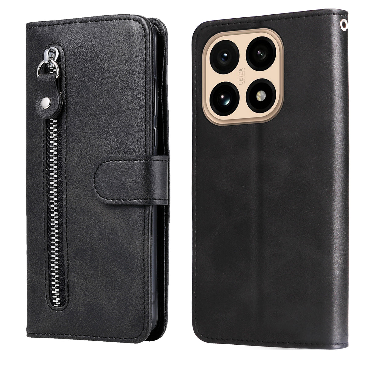 Xiaomi 15T PU-läderfodral med dragkedja i fickan, plånboksfodral, mobilfodral med stativ