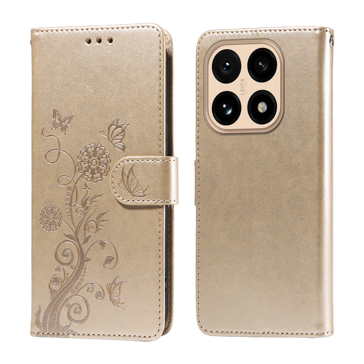 Xiaomi 15T-læderetui med sommerfugle- og blomstertryk, tegnebogsetui