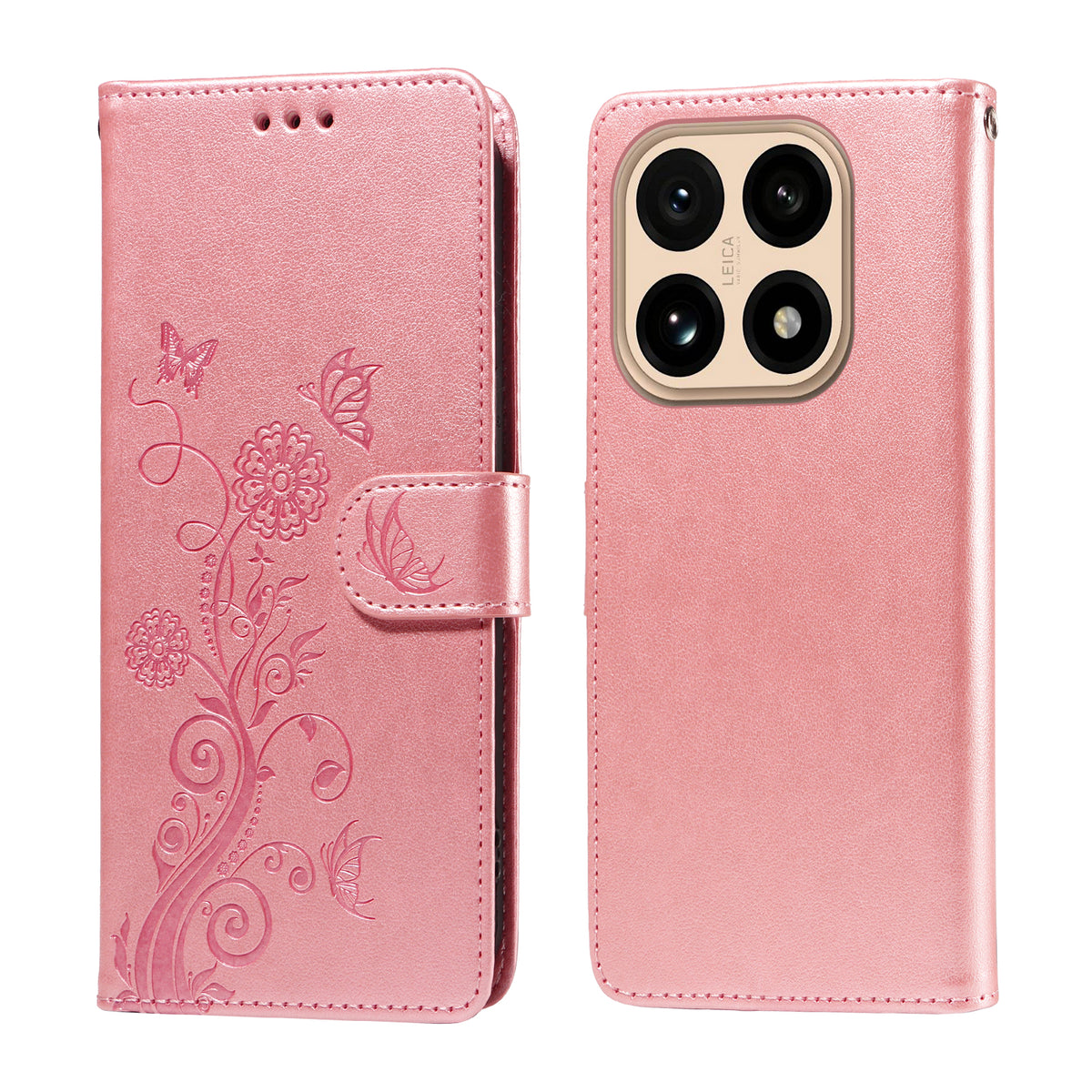 Xiaomi 15T-læderetui med sommerfugle- og blomstertryk, tegnebogsetui