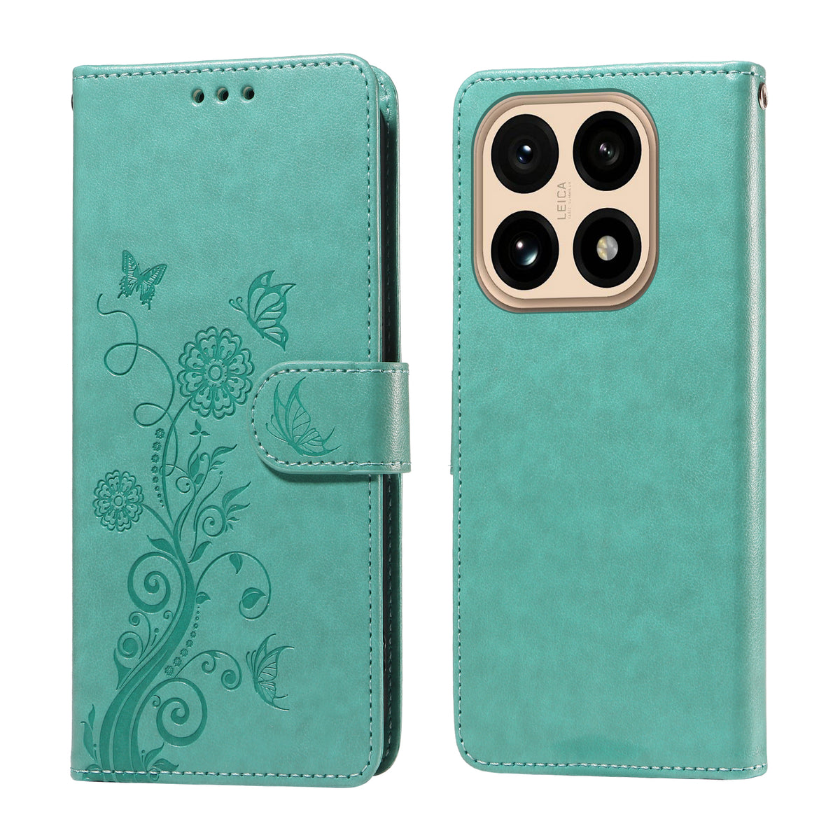 Xiaomi 15T-læderetui med sommerfugle- og blomstertryk, tegnebogsetui