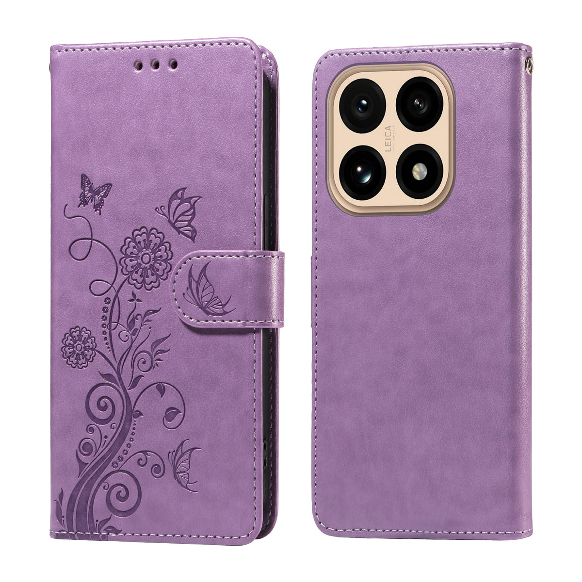 Xiaomi 15T-læderetui med sommerfugle- og blomstertryk, tegnebogsetui