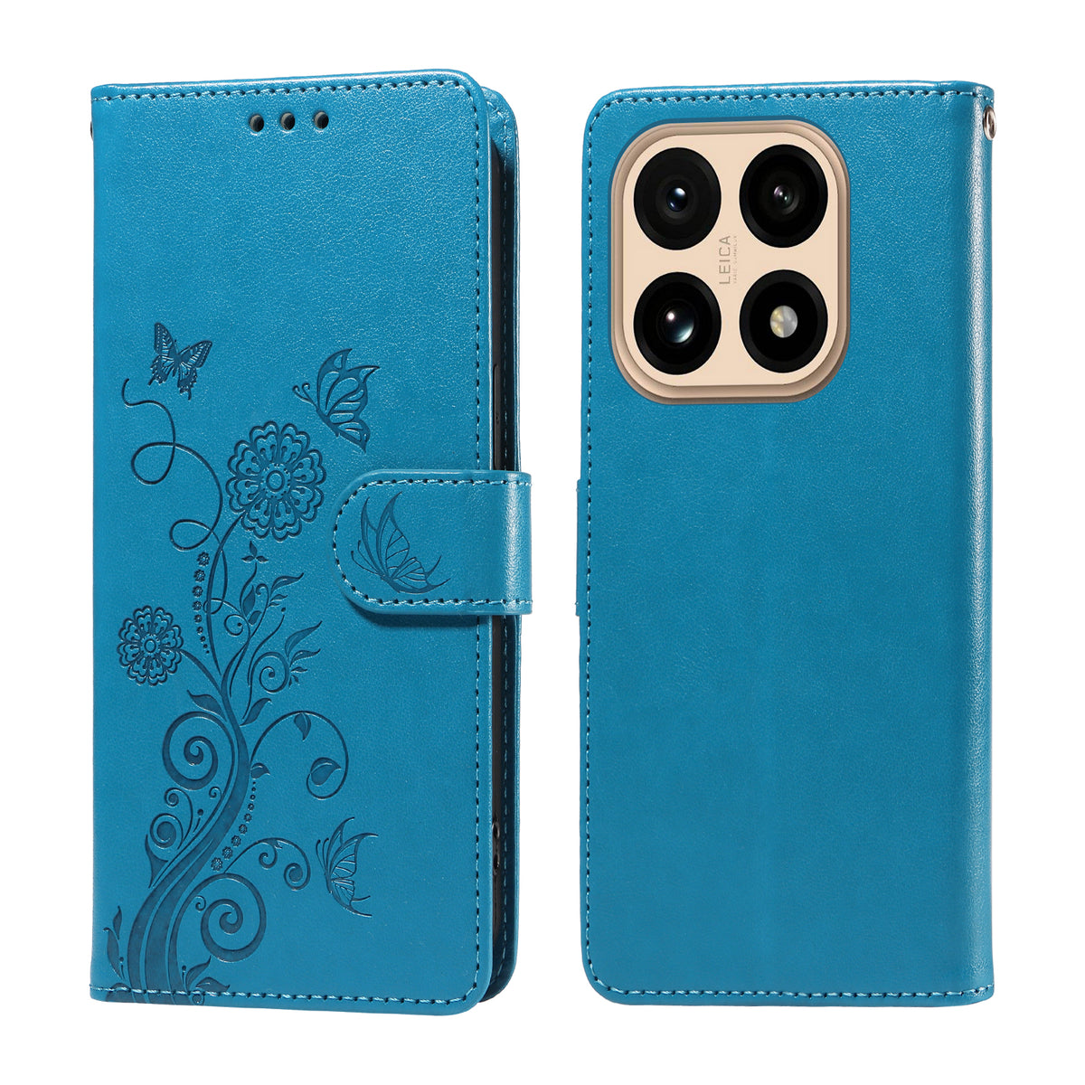 Xiaomi 15T-læderetui med sommerfugle- og blomstertryk, tegnebogsetui