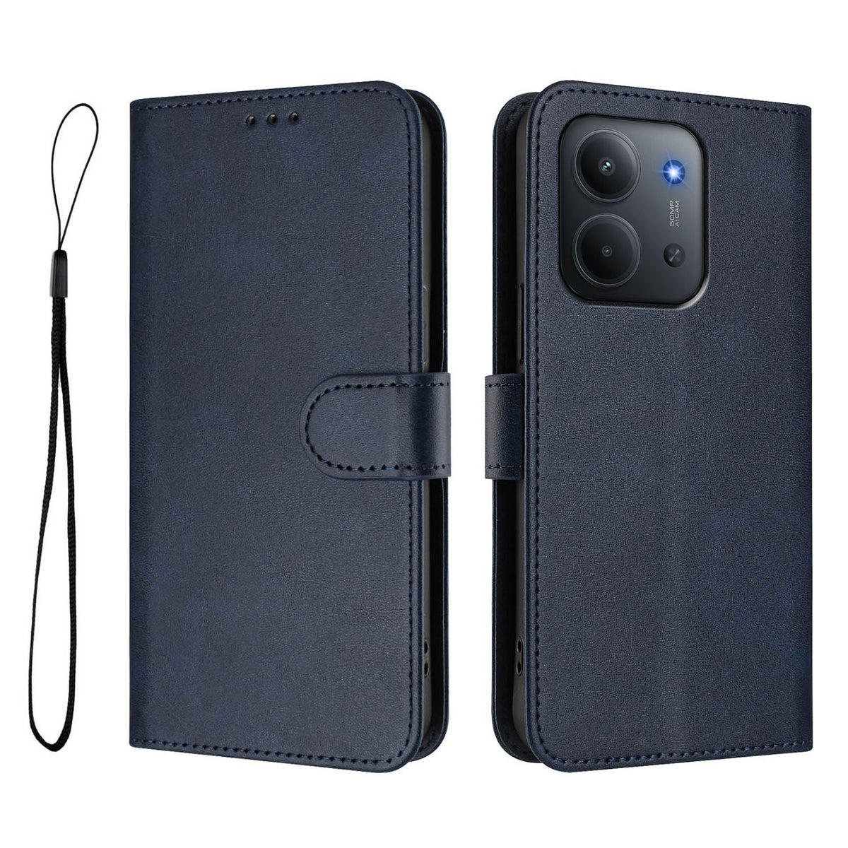 For Xiaomi Redmi 15C 5G (EU) (173mm) / Xiaomi Redmi 15C 4G (EU) (173mm) Wallet Case RFID Blocking Calf Texture Leather Stand Phone Cover with Strap