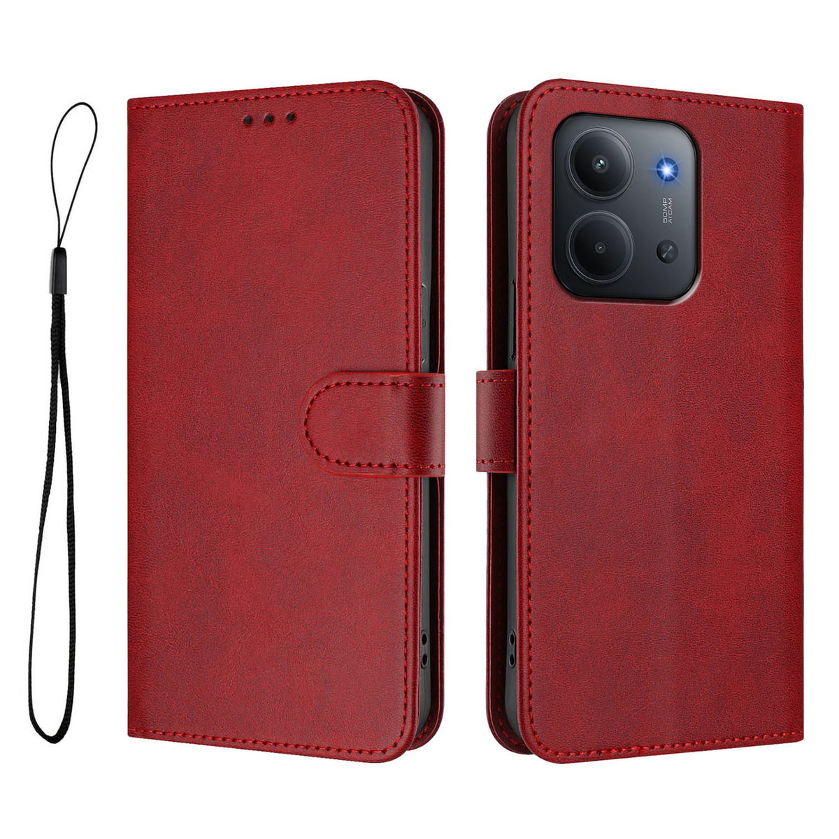 For Xiaomi Redmi 15C 5G (EU) (173mm) / Xiaomi Redmi 15C 4G (EU) (173mm) Wallet Case RFID Blocking Calf Texture Leather Stand Phone Cover with Strap
