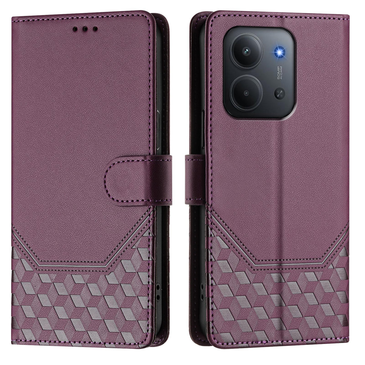 For Xiaomi Redmi 15C 5G (EU) (173mm) / Xiaomi Redmi 15C 4G (EU) (173mm) Case Imprinted Honeycomb RFID Blocking Leather Phone Cover with Strap