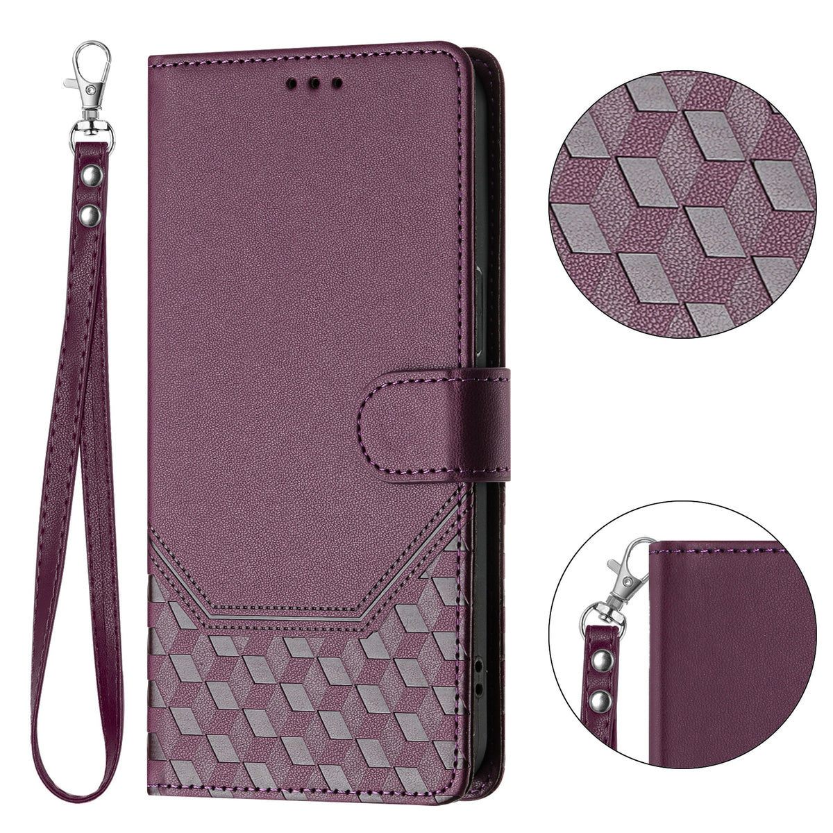 For Xiaomi Redmi 15C 5G (EU) (173mm) / Xiaomi Redmi 15C 4G (EU) (173mm) Case Imprinted Honeycomb RFID Blocking Leather Phone Cover with Strap