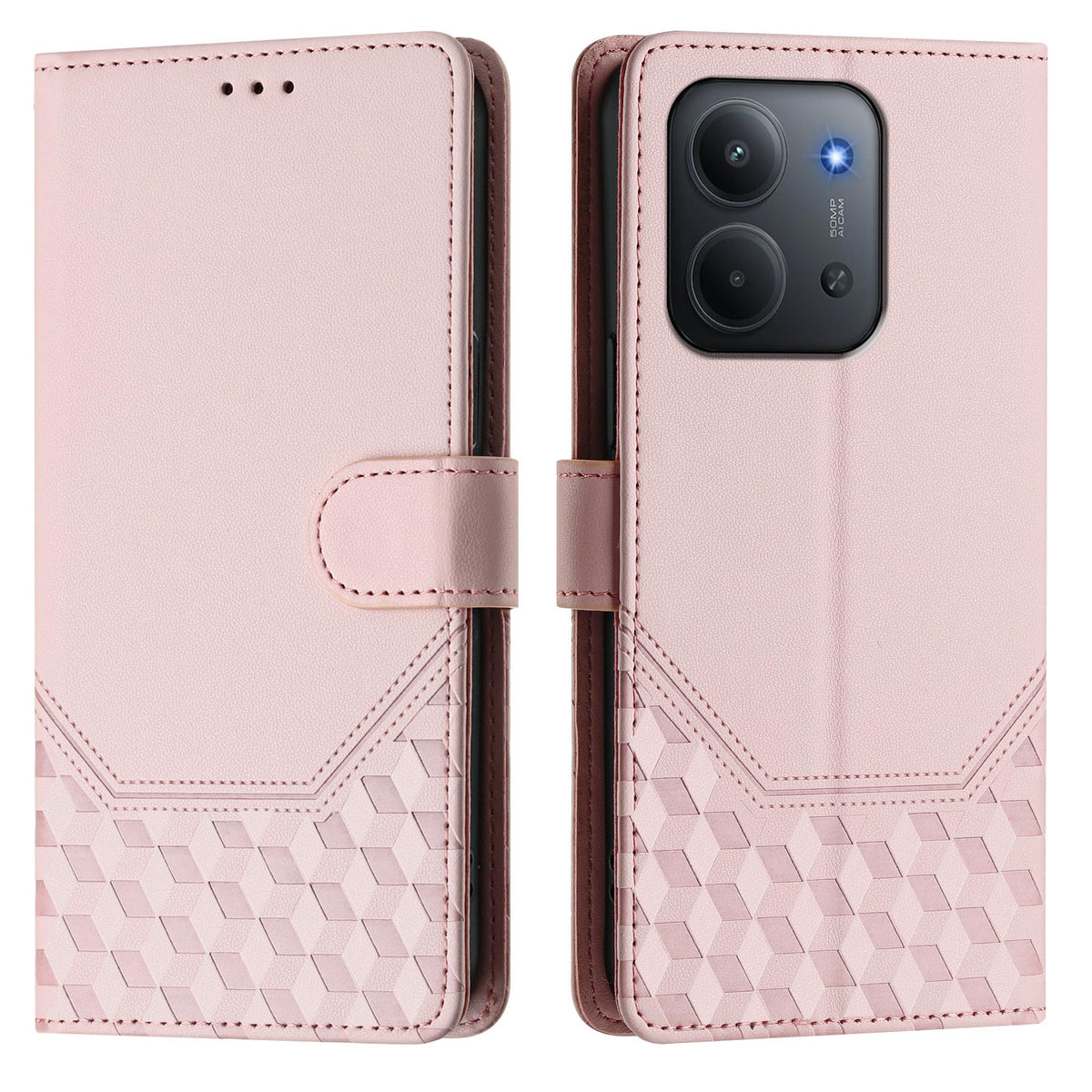 For Xiaomi Redmi 15C 5G (EU) (173mm) / Xiaomi Redmi 15C 4G (EU) (173mm) Case Imprinted Honeycomb RFID Blocking Leather Phone Cover with Strap