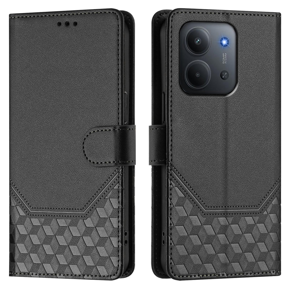 For Xiaomi Redmi 15C 5G (EU) (173mm) / Xiaomi Redmi 15C 4G (EU) (173mm) Case Imprinted Honeycomb RFID Blocking Leather Phone Cover with Strap