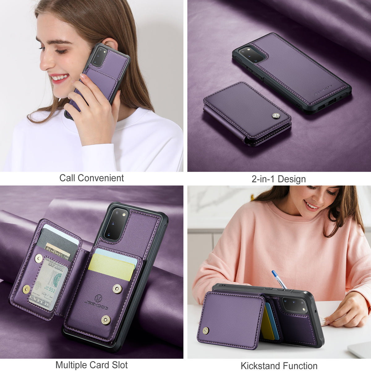 JEEHOOD For Samsung Galaxy S20 FE Case  J05 Leather Mobile Cover with Detachable Magnetic Card Bag