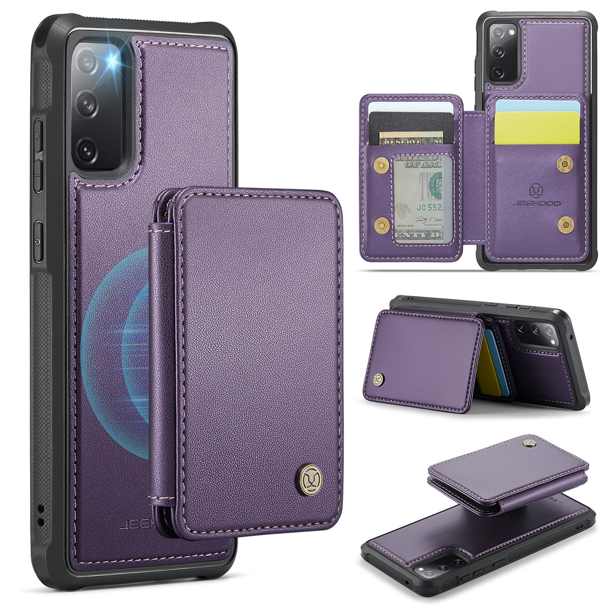 JEEHOOD For Samsung Galaxy S20 FE Case  J05 Leather Mobile Cover with Detachable Magnetic Card Bag