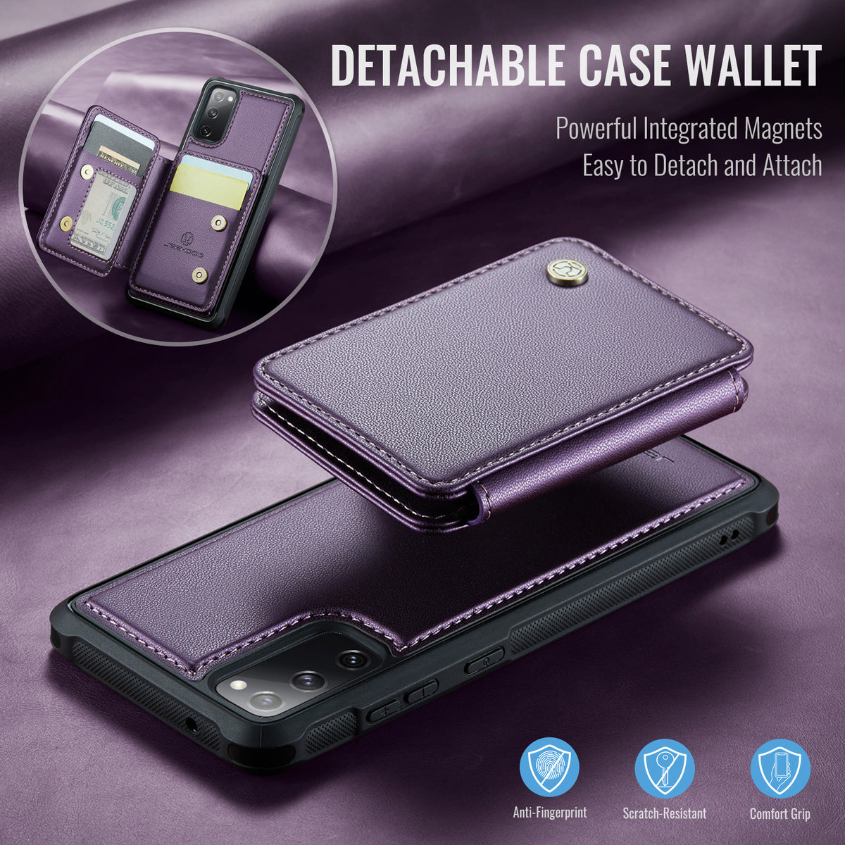 JEEHOOD For Samsung Galaxy S20 FE Case  J05 Leather Mobile Cover with Detachable Magnetic Card Bag