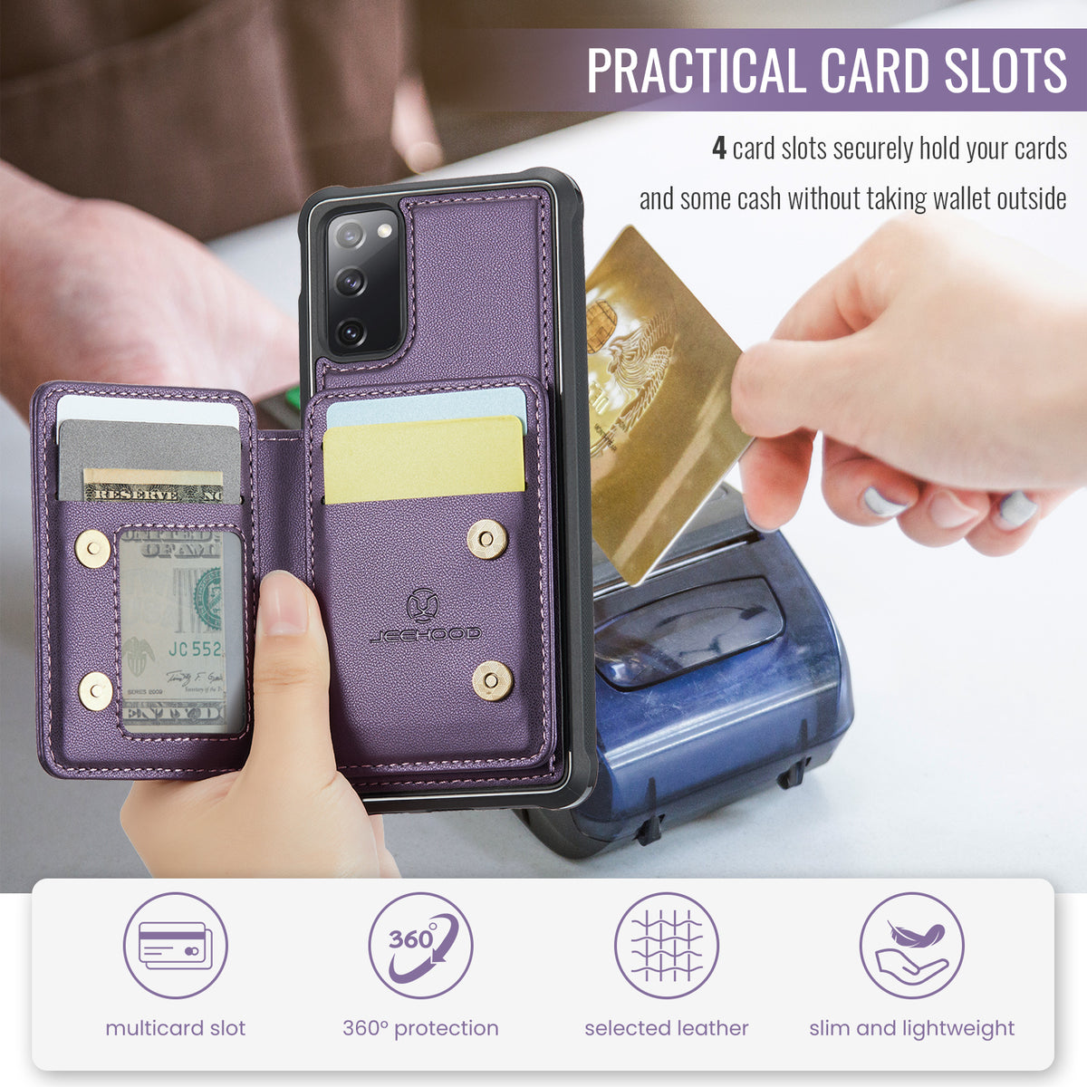 JEEHOOD For Samsung Galaxy S20 FE Case  J05 Leather Mobile Cover with Detachable Magnetic Card Bag