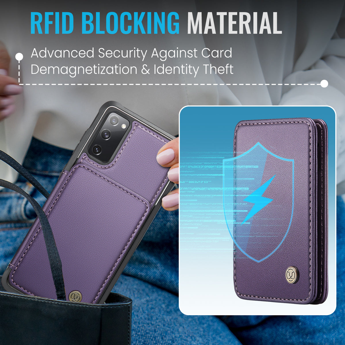 JEEHOOD For Samsung Galaxy S20 FE Case  J05 Leather Mobile Cover with Detachable Magnetic Card Bag