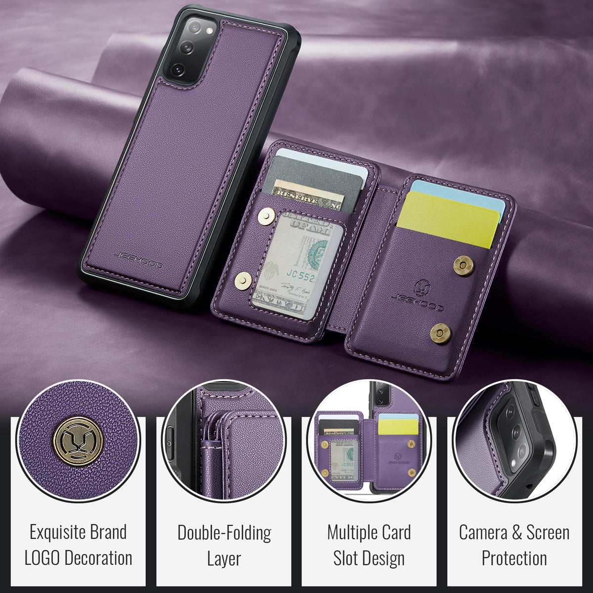 JEEHOOD For Samsung Galaxy S20 FE Case  J05 Leather Mobile Cover with Detachable Magnetic Card Bag