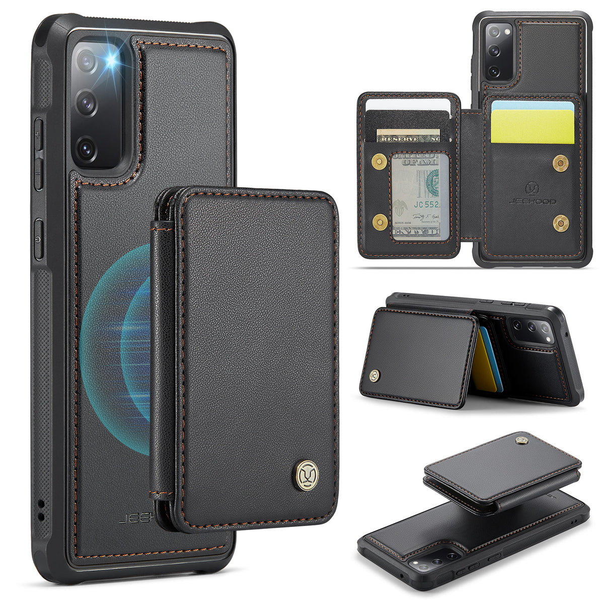 JEEHOOD For Samsung Galaxy S20 FE Case  J05 Leather Mobile Cover with Detachable Magnetic Card Bag