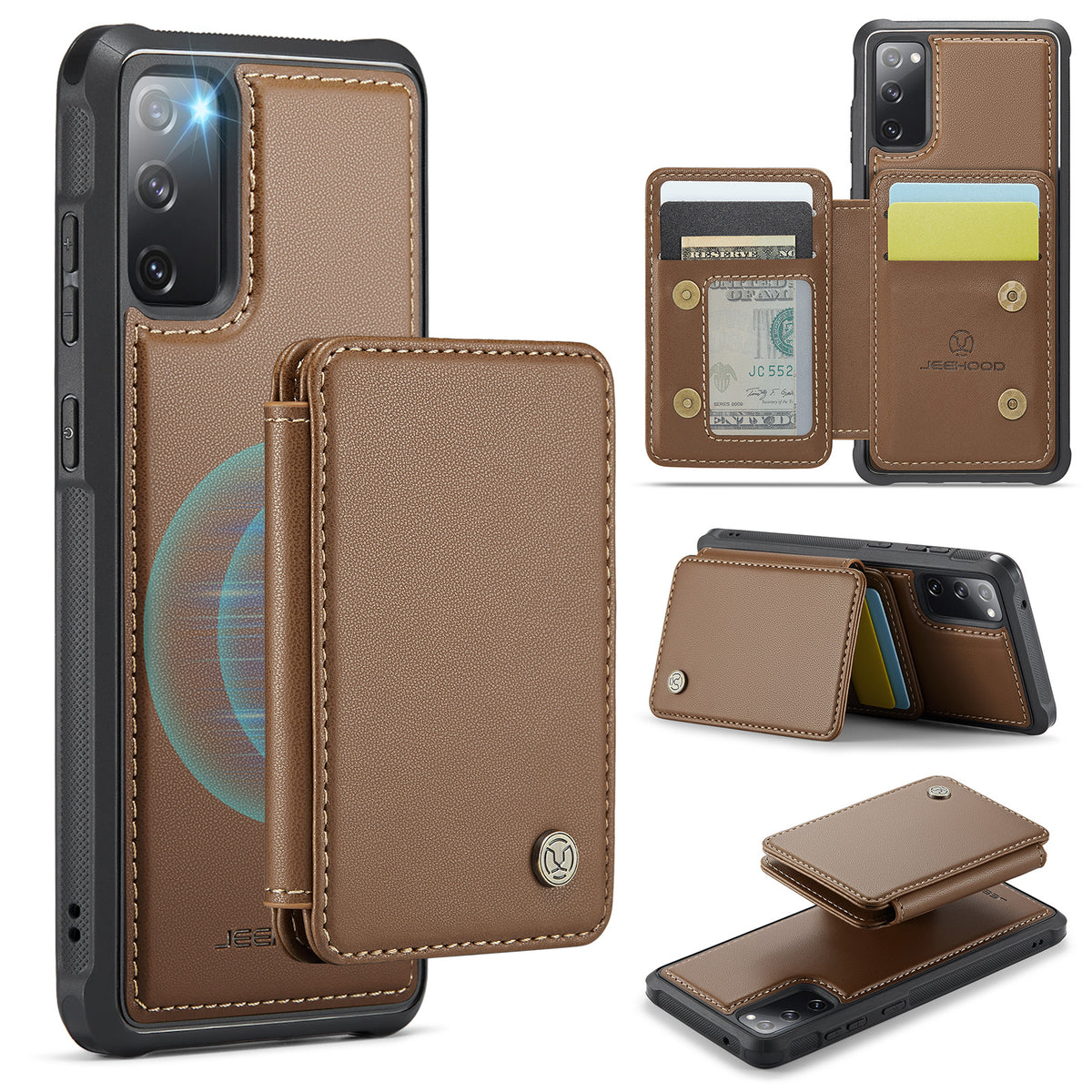 JEEHOOD For Samsung Galaxy S20 FE Case  J05 Leather Mobile Cover with Detachable Magnetic Card Bag