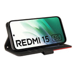 For Xiaomi Redmi 15 4G (EU) (171mm) Leather Phone Case Stand Wallet with Bi-colour Splicing Design