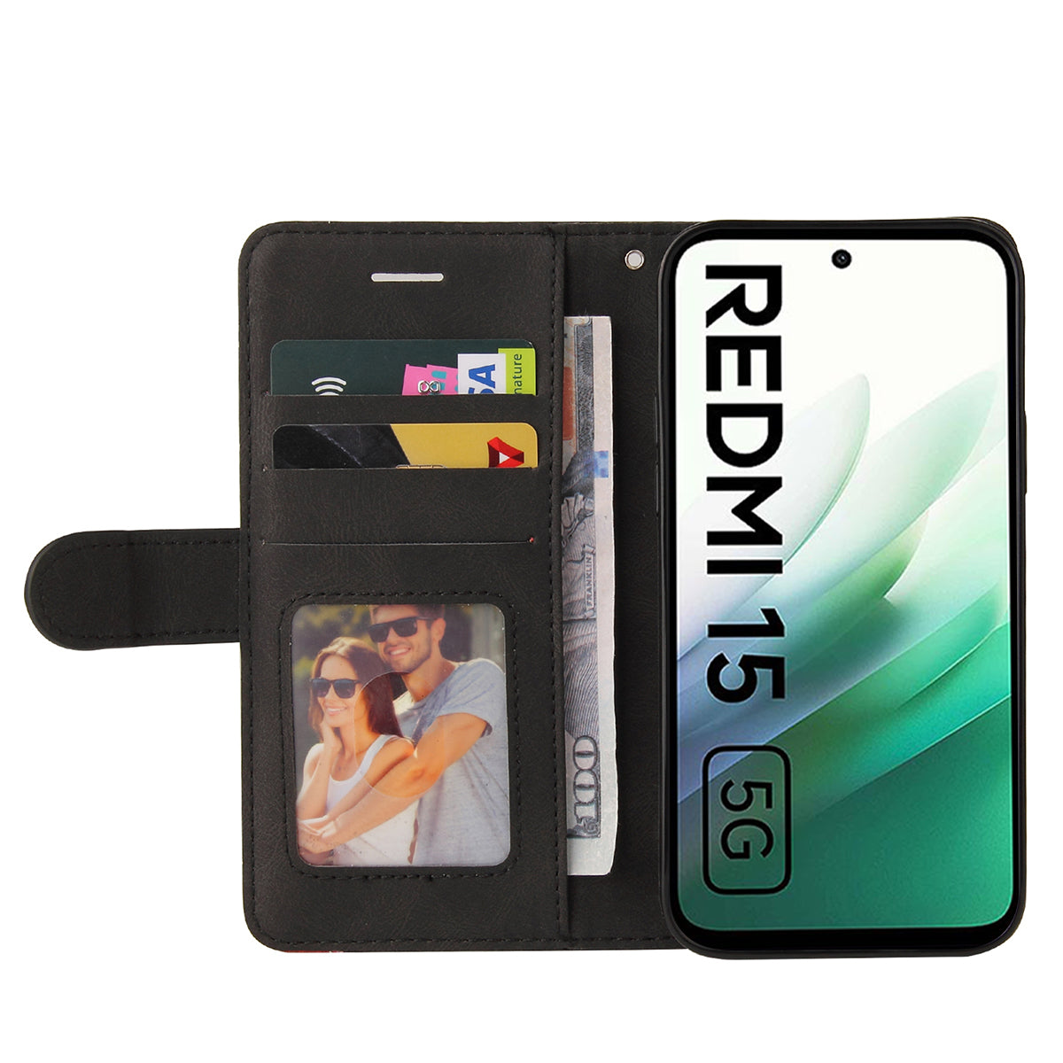 For Xiaomi Redmi 15 4G (EU) (171mm) Leather Phone Case Stand Wallet with Bi-colour Splicing Design