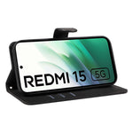 For Xiaomi Redmi 15 4G (EU) (171mm) Wallet Case Leather Phone Cover Stand with Curved Line Design