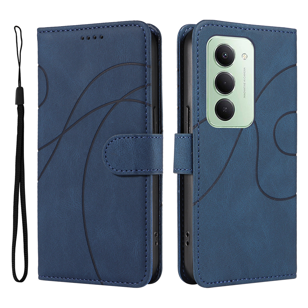 For Xiaomi Redmi 15 4G (EU) (171mm) Wallet Case Leather Phone Cover Stand with Curved Line Design