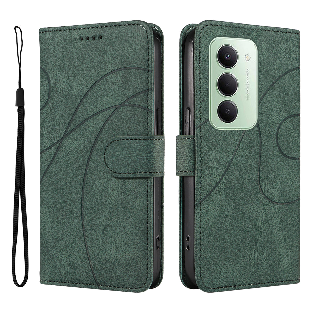 For Xiaomi Redmi 15 4G (EU) (171mm) Wallet Case Leather Phone Cover Stand with Curved Line Design