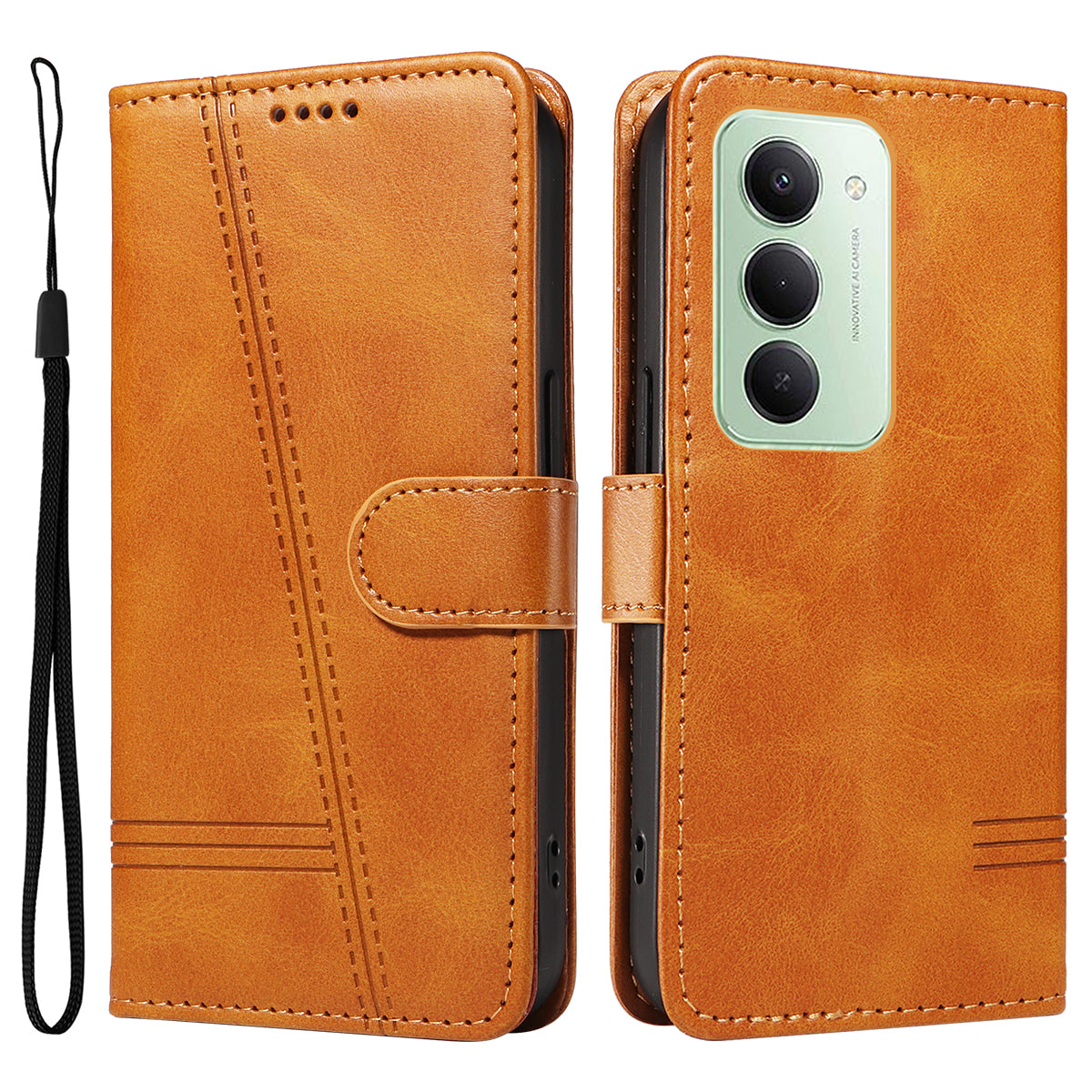 For Xiaomi Redmi 15 4G (EU) (171mm) Wallet Case T-Shape Lines Leather Phone Cover Stand