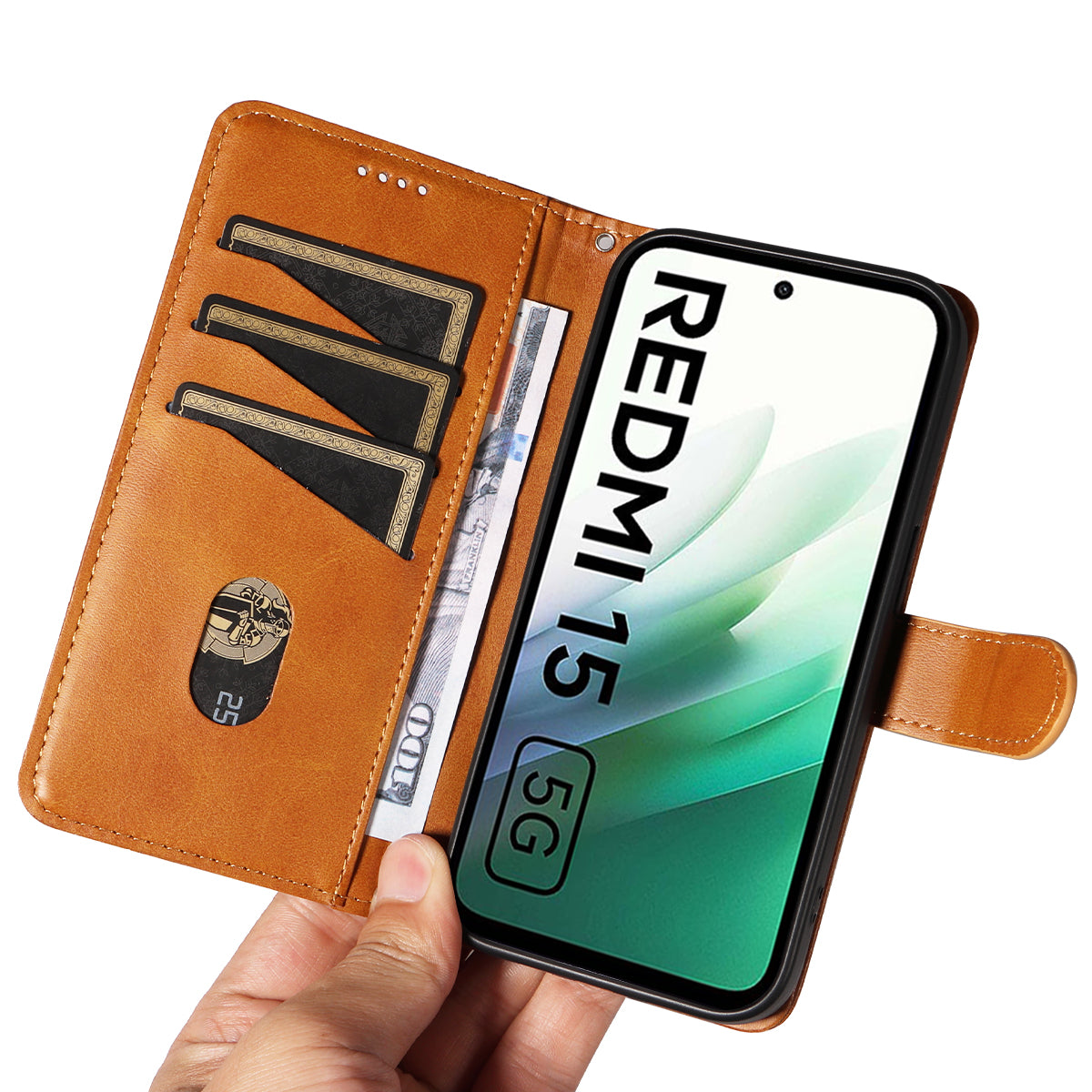 For Xiaomi Redmi 15 4G (EU) (171mm) Wallet Case T-Shape Lines Leather Phone Cover Stand