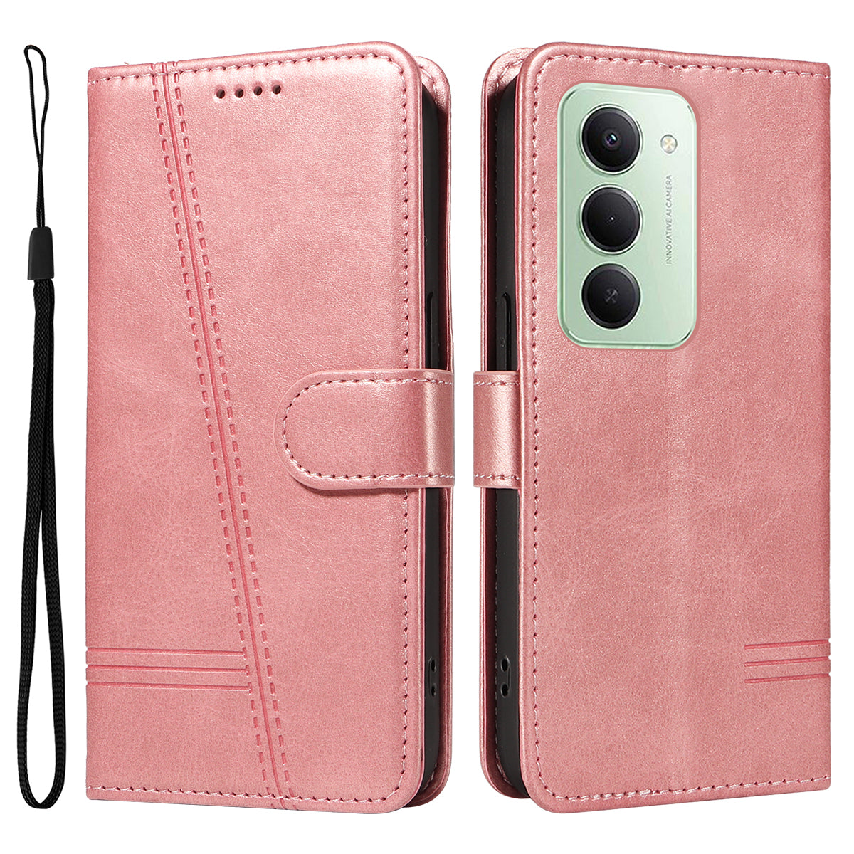 For Xiaomi Redmi 15 4G (EU) (171mm) Wallet Case T-Shape Lines Leather Phone Cover Stand