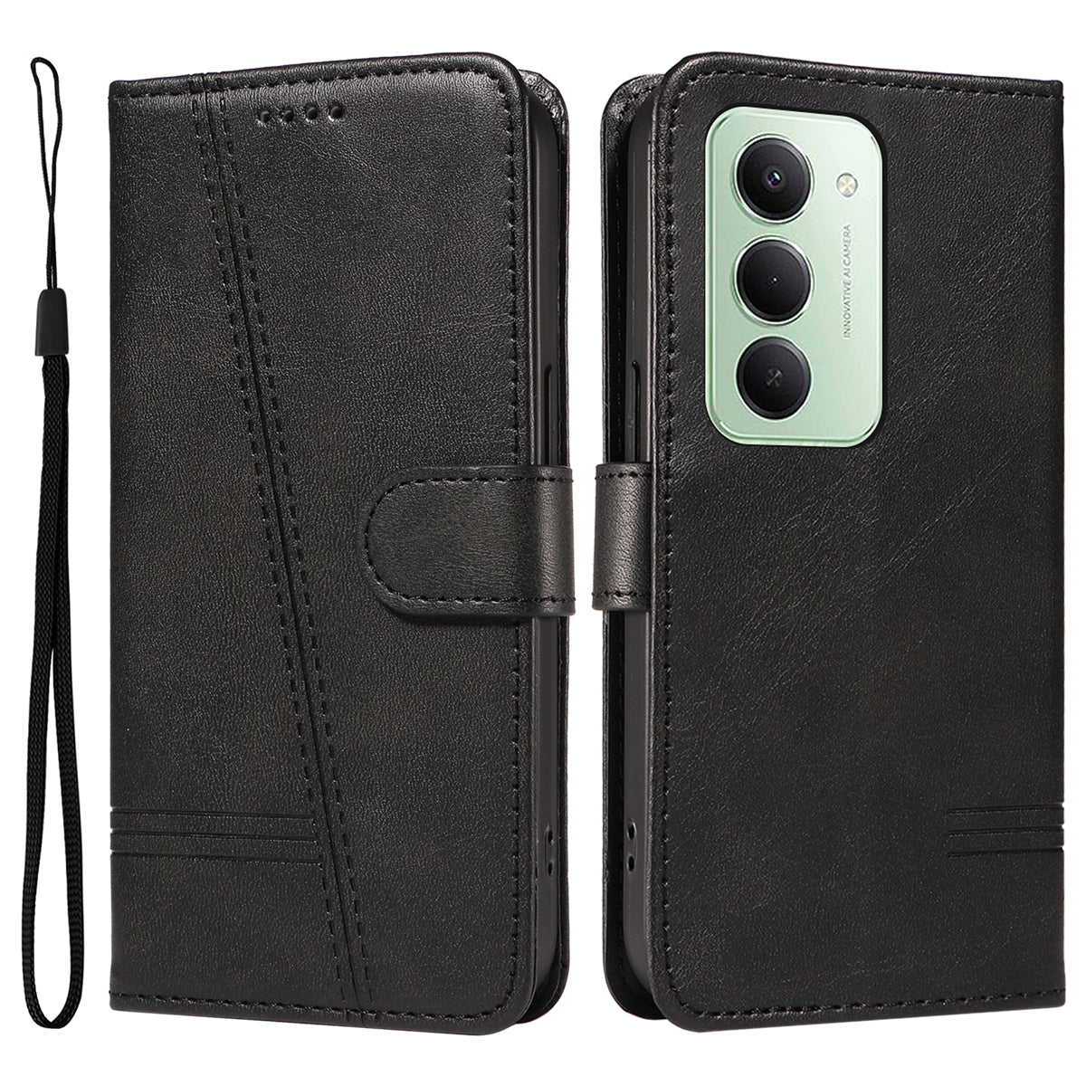 For Xiaomi Redmi 15 4G (EU) (171mm) Wallet Case T-Shape Lines Leather Phone Cover Stand