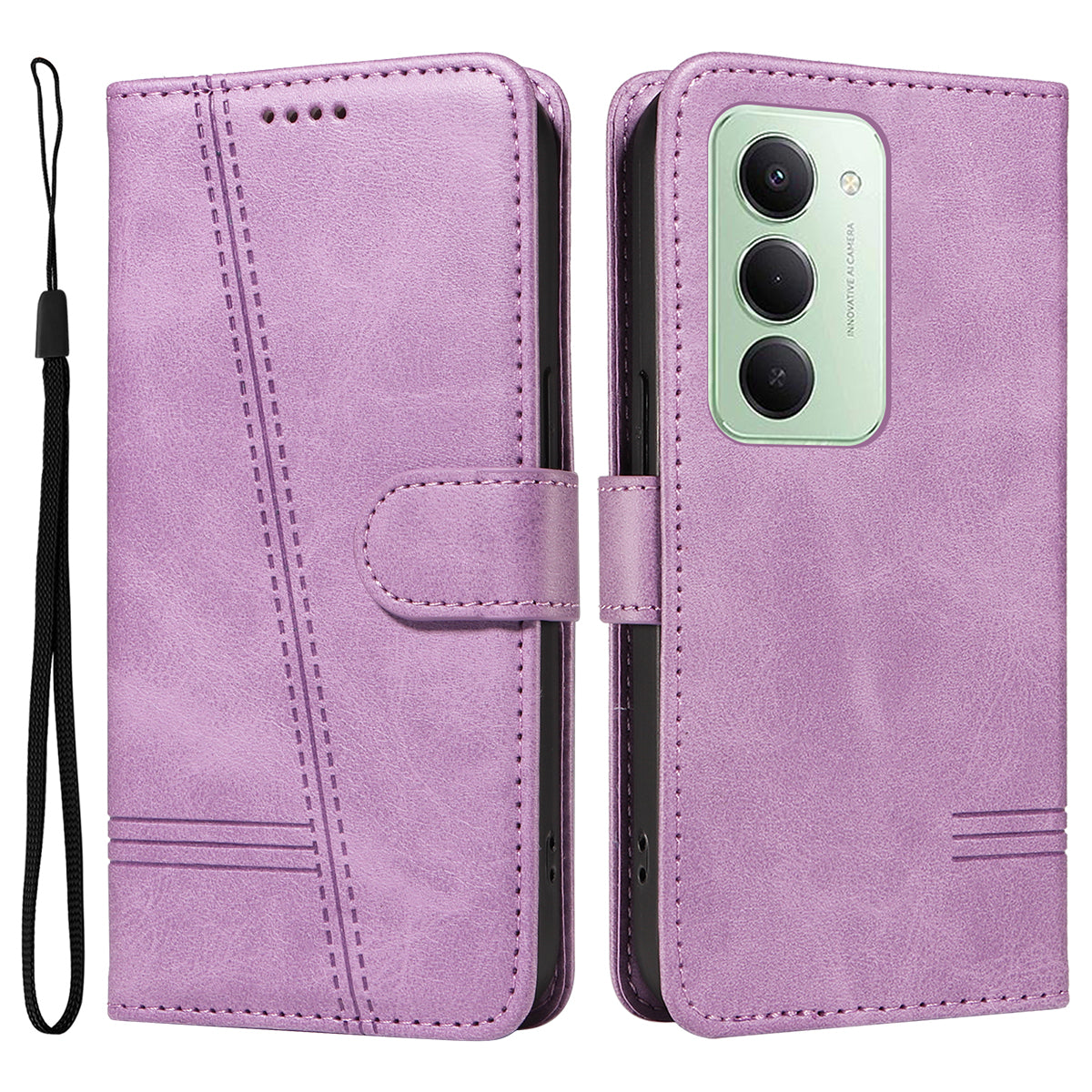 For Xiaomi Redmi 15 4G (EU) (171mm) Wallet Case T-Shape Lines Leather Phone Cover Stand
