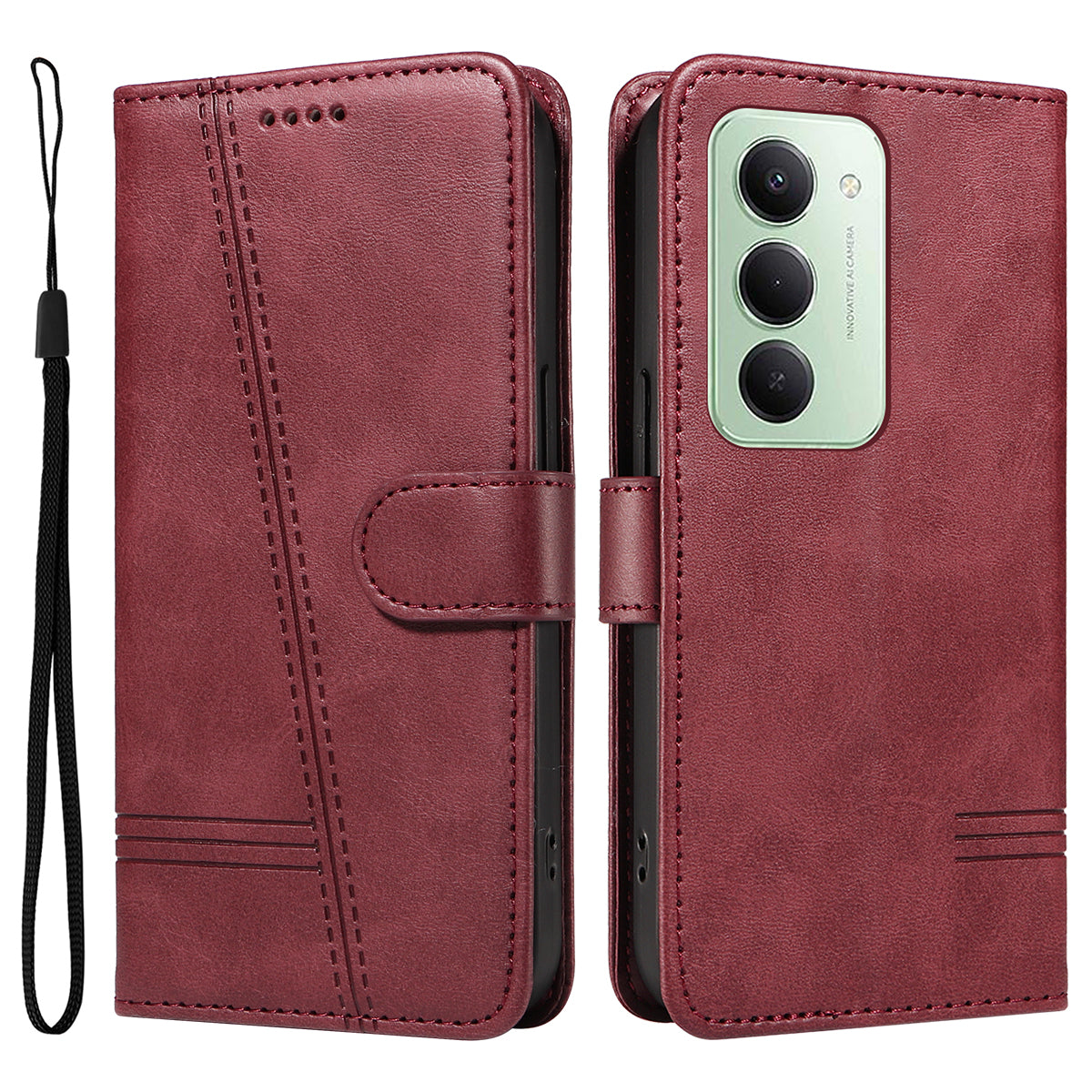 For Xiaomi Redmi 15 4G (EU) (171mm) Wallet Case T-Shape Lines Leather Phone Cover Stand